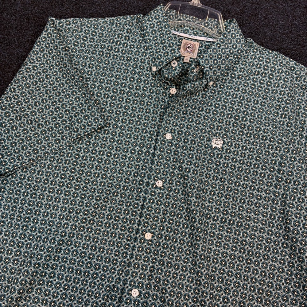 CINCH Western Button Down Shirt Mens Medium Geometric Diamond Print Short Sleeve